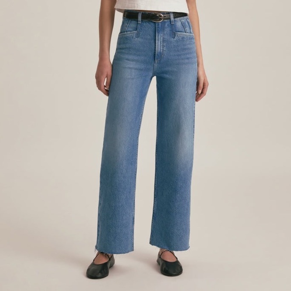 Favorite Daughter Jordie Wide Leg Jeans Sz 34 Long Super High Rise Blue Cotton